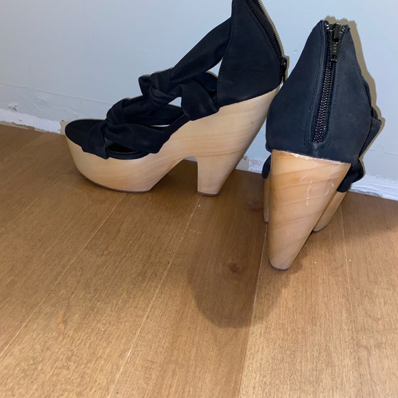 Suede Black and Wood Bottom Heels - Picture 3 of 3